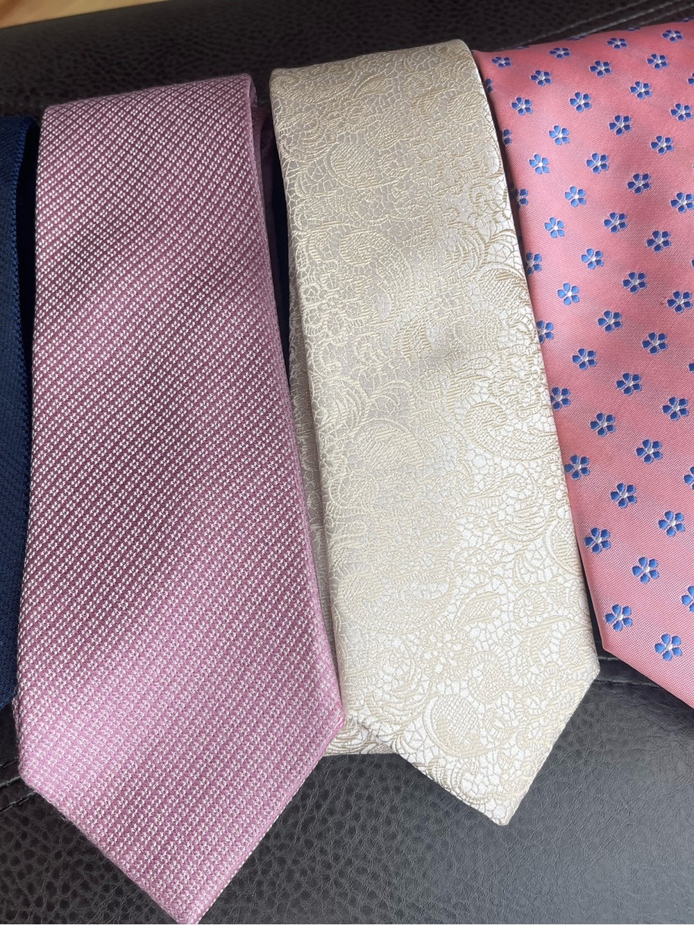 Men's Pink, Navy and Cream Silk Tie Set - Classic Formal Neckties